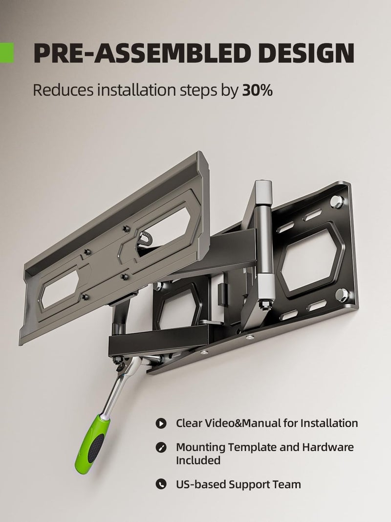 USX MOUNT TV Wall Mount for 32-74 inch Flat Screen/LED/4K up to 110lbs, Full Motion TV Mount Bracket with Swivel & Tilt Articulating Dual Arms, Max VESA 400x400mm, Fits 12/16" Wood Studs - Image 3
